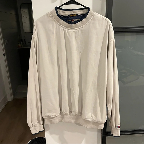 Y2K 2001 Tommy Hilfiger Golf Beige Pullover Windbreaker Jacket Size Large - Picture 2 of 6